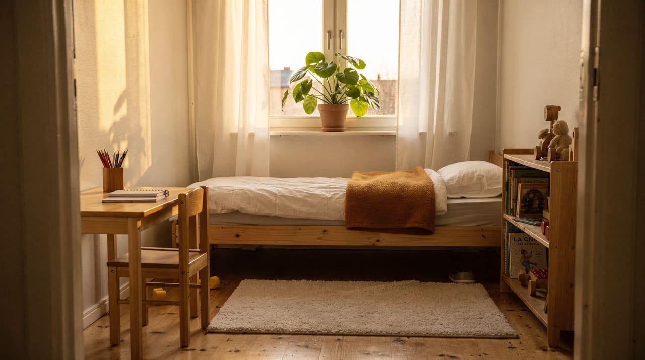 Ljust extrarum i en vanlig lagenhet som gjorts i ordning for ett barn
